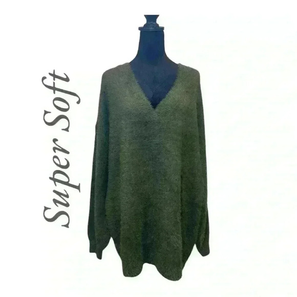 White Birch Super Soft Army Green V-Neck Sweater 3X - Picture 1 of 9